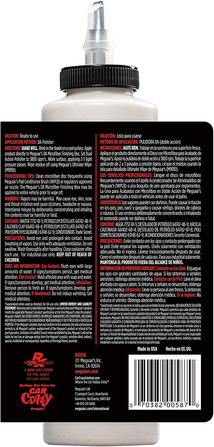 Meguiar's D30116 Detailer DA Microfibre Finishing Car Wax 473ml, White/Black, Finishing Wax 473ml - Image 2