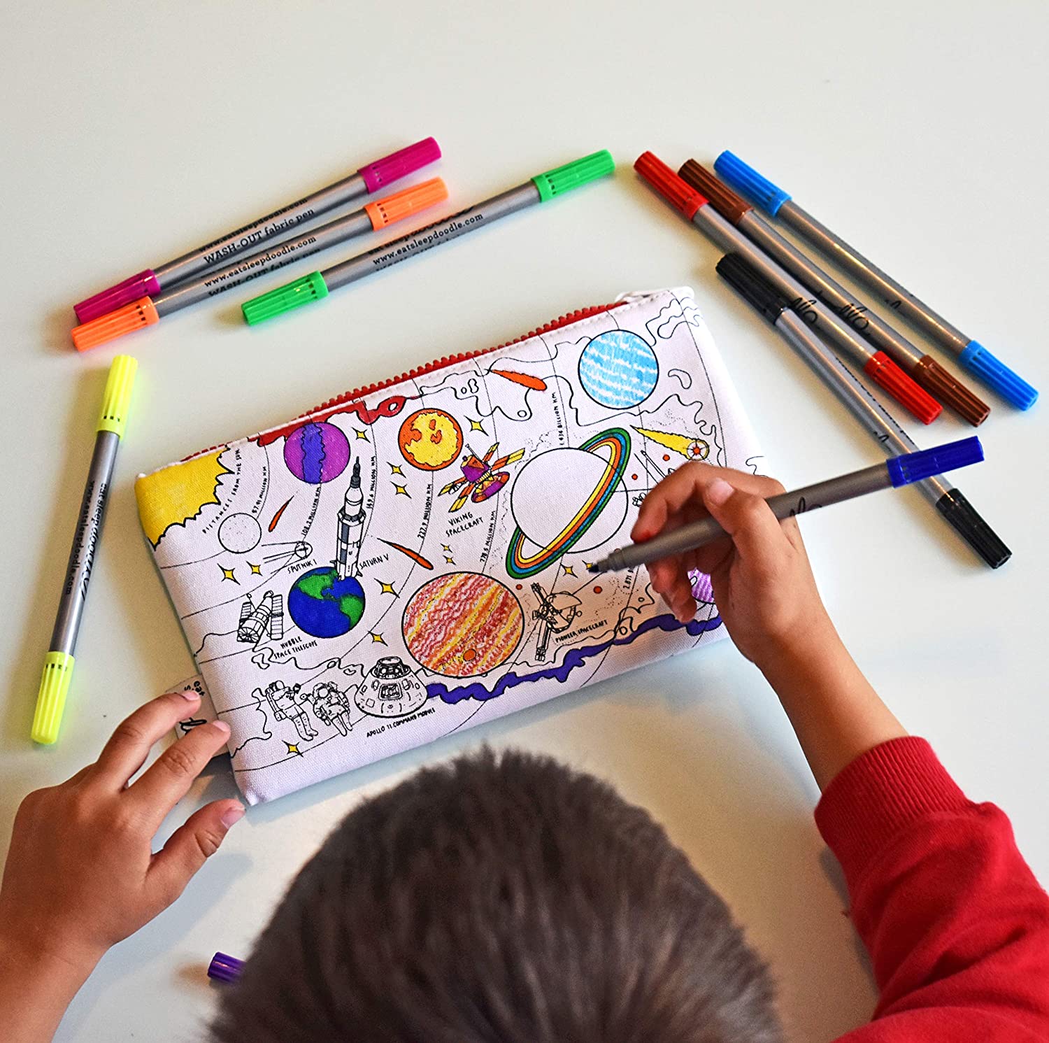 eatsleepdoodle DIY Coloring Solar System Pencil Case for Kids with 10pcs Washable Markers, Reusable Art Supply Organizer - Image 2