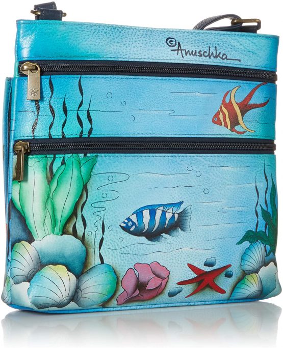 Anuschka Women’s Genuine Leather Crossbody With Front Zip Organizer -  Hand Painted Exterior - Image 2