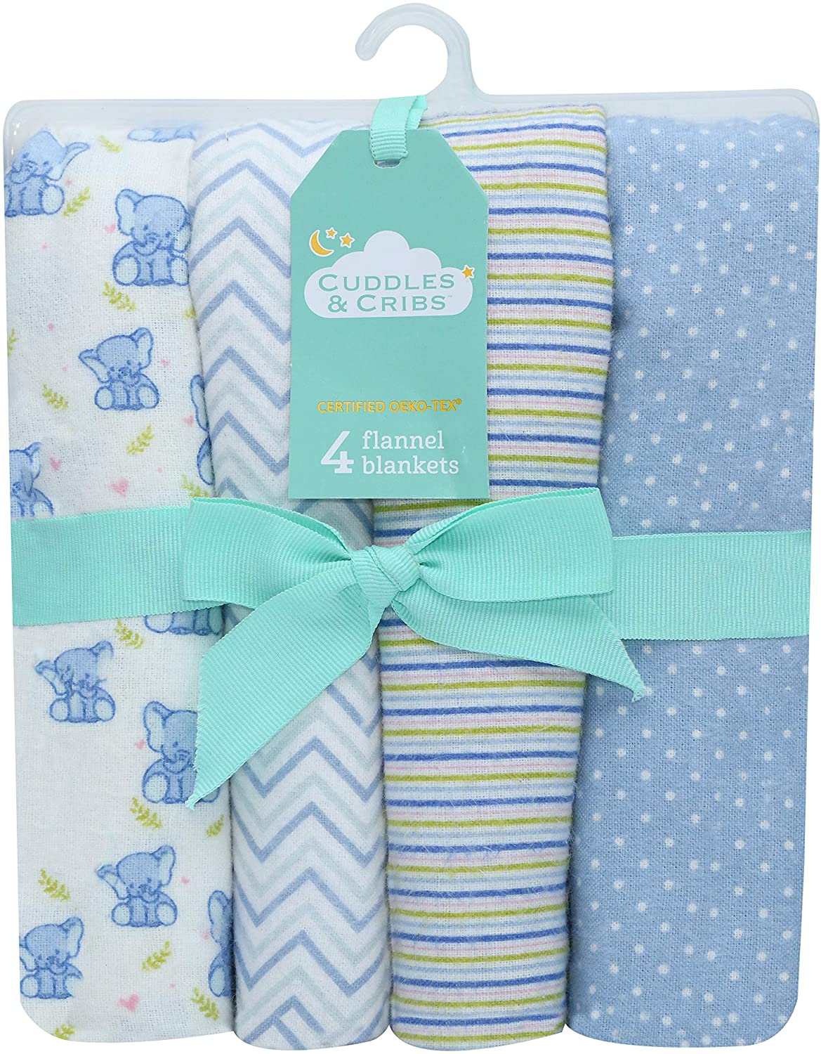 Cuddles & Cribs Cotton Happy Elephant Flannel Receiving Blankets 30 X 30-4 Count