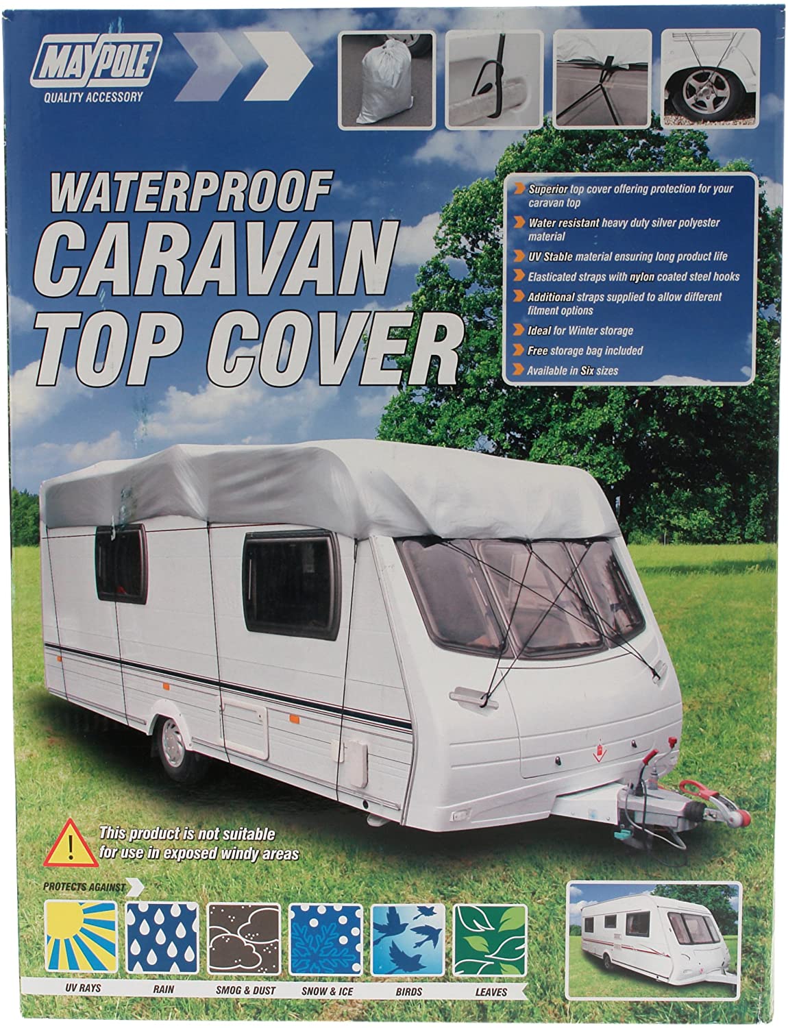 Maypole Caravan Top Cover Fits 6.2-6.8M or 21-23ft Polyester Universal Fit, Silver, 6.2M-6.8M