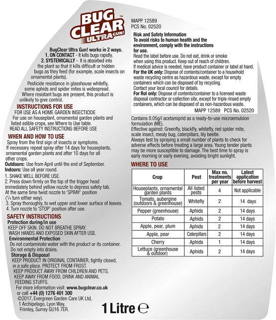 Miracle-Gro 18981 BugClear Ultra Gun, 1 Litre, Clear Bugs, Pests and Major Insects from Flowers, Fruit and Veg Plants - Image 2