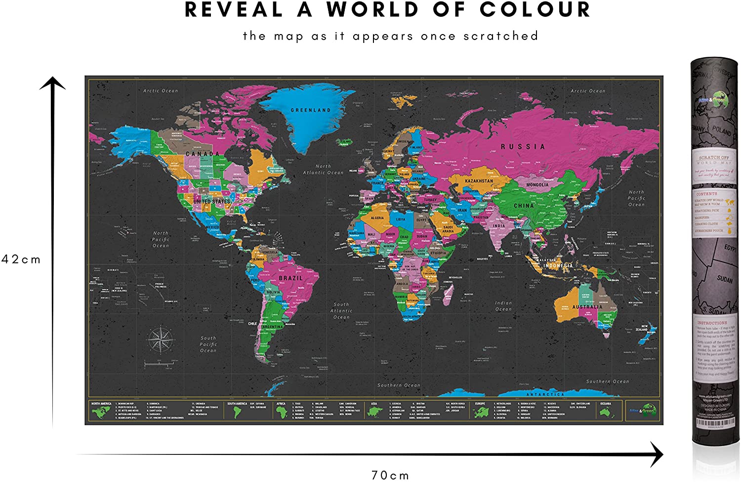 World Map Large 70x42cm Detailed World Scratch Poster, Brown, 70 x 42 cm - Image 3