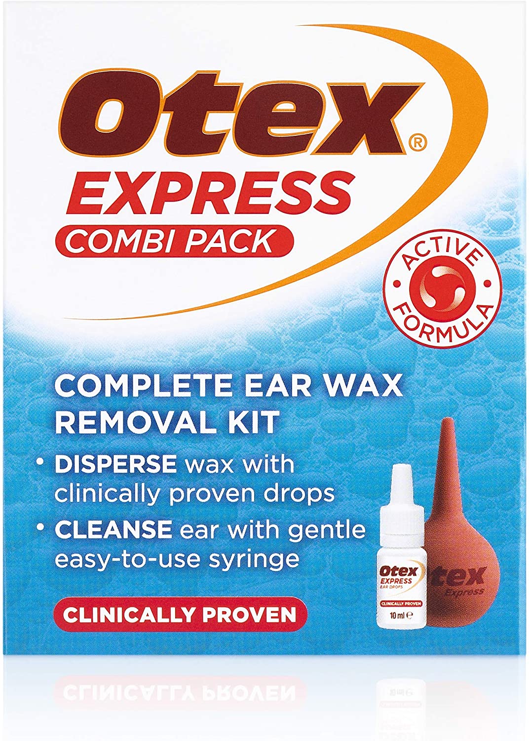 Otex Express Combi Pack, Clinically Proven Ear Wax Removal Kit with Drops and Bulb Syringe for Excessive Hardened Ear Wax, 10ml