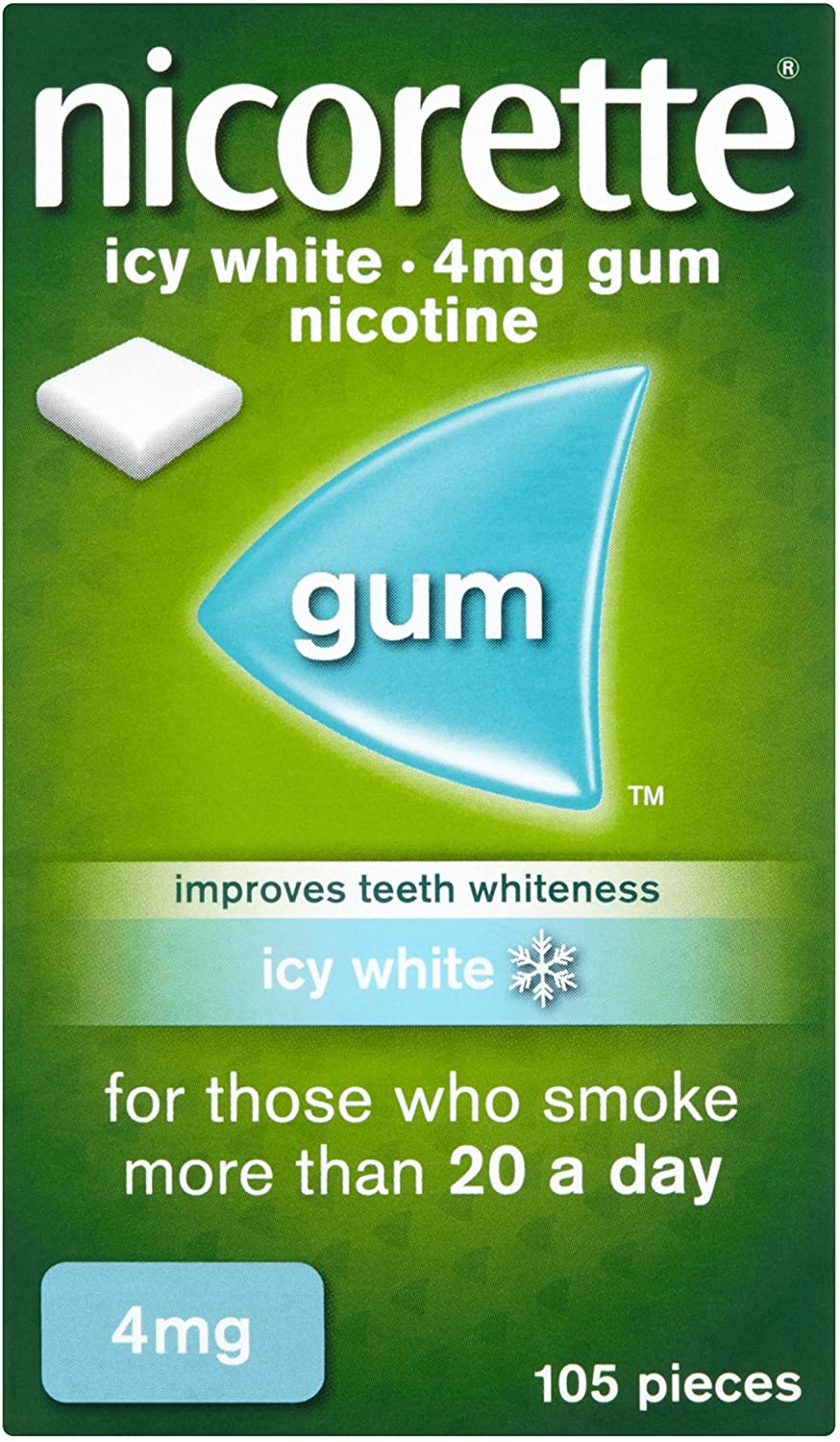 Nicorette Icy White 4 mg Gum Nicotine 105-Pieces, Nicotine Gum (Quit Smoking and Stop Smoking Aid)