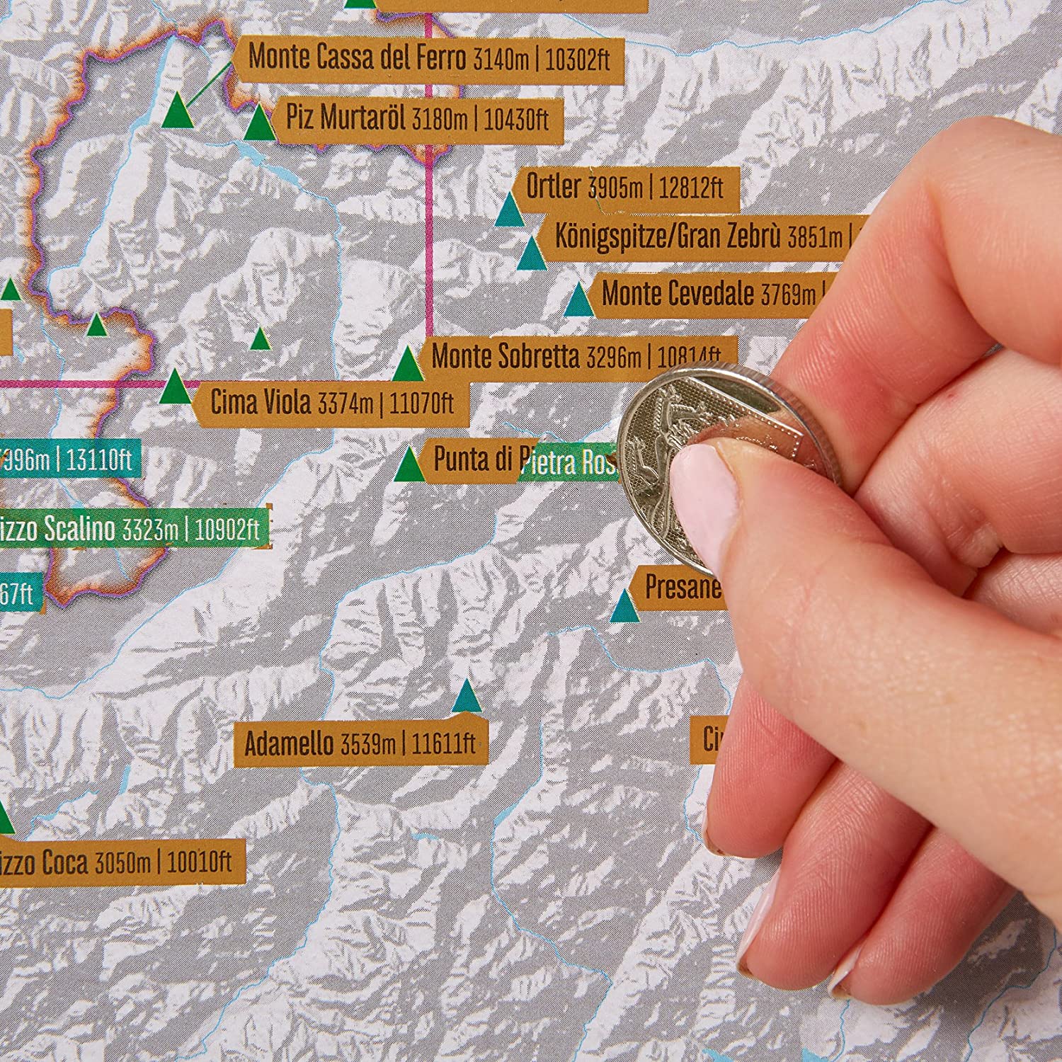 Scratch Off Alpine Climbs Print, Maps International, Poster Gift for Walking/Climbing Enthusiasts, alps Peaks, Gift Tube - Image 3