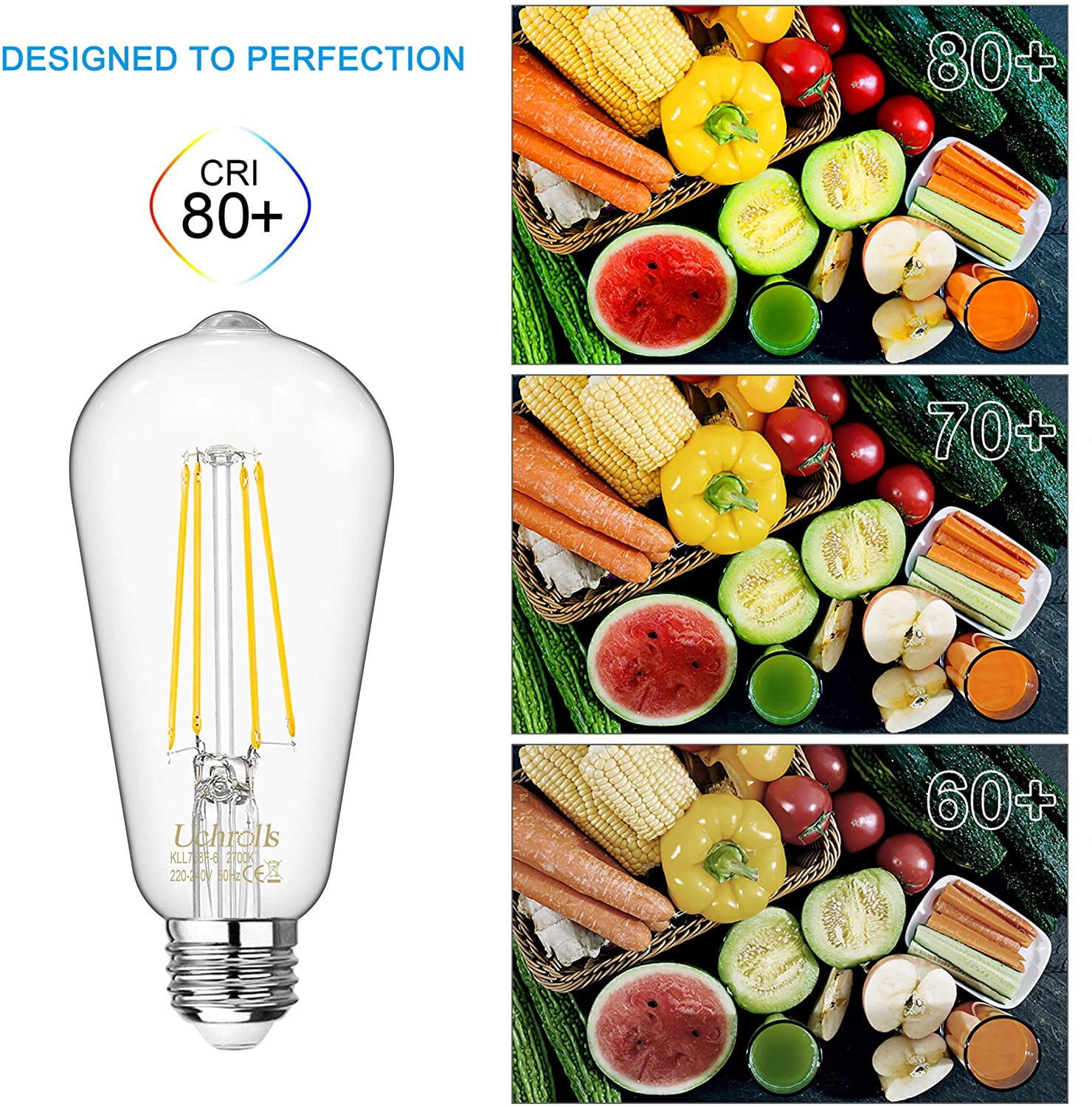Uchrolls Vintage Edison Light Bulb ST58, E27 Base,6W (Equivalent to 60W),Warm White,2700K,800lm,Filament Clear LED Bulb - Image 4