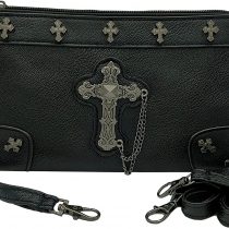 GOTHX Metal Cross Ladies Handbag Clutch Evening Handbag | Backpack Rucksack Steam | Steam Punk Rock Goth | School College PU Vegan Leather Bag
