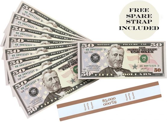 Big Screen Stacks - 100 Full Print Prop Money 50 Dollar Bills , with Spare Bank Strap. Perfect for movies, films, advertising, Social Media, Play Money, Costume Party's, Magic Tricks, Casino Games - Image 3
