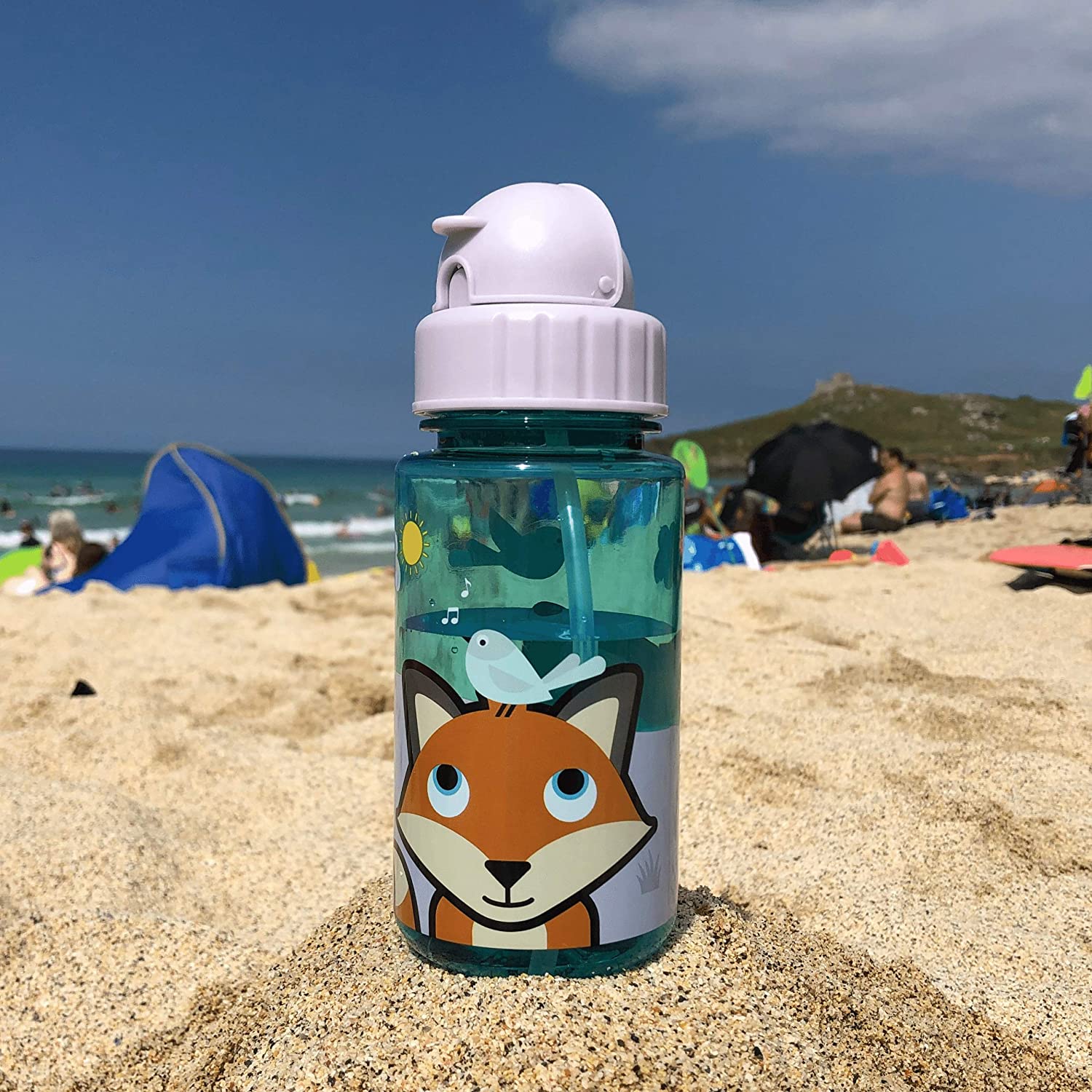 TUM TUM Flip Top Kids Water Bottle with Straw, Tritan Toddler Water Bottle, 400ml, BPA Free, Felicity Fox - Image 3