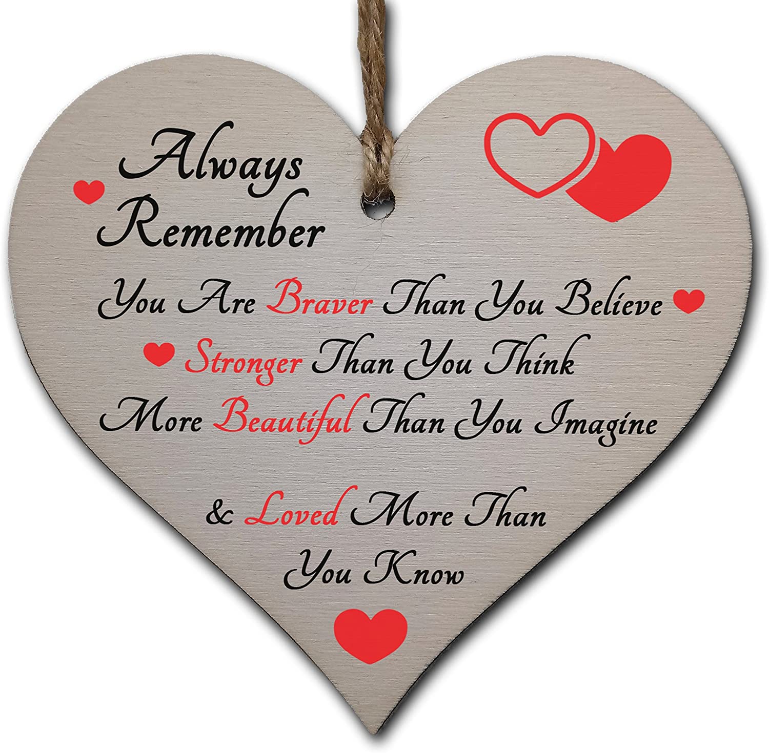 Wooden Hanging Heart with Inspirational Quote - Rustic Decorative Plaque for Wall or Door - Motivational Gift for Women Friends, Teens