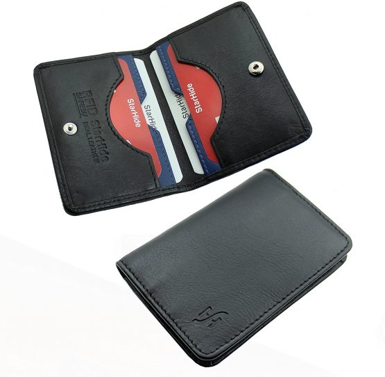 STARHIDE Mens Front Pocket RFID Blocking Minimalist Slim Leather Credit Cardholder Case 120 Black Blue - Image 4