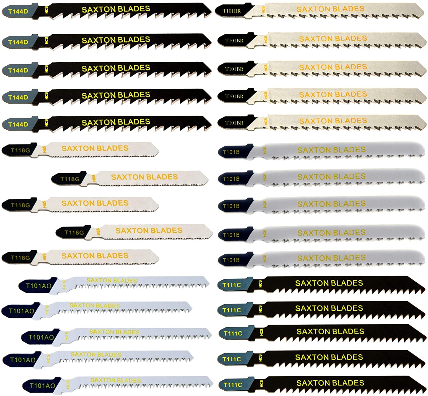 30pc Saxton T Shank Jigsaw Blades Set T144D T101B T101BR T111C T101AO T118G Wood & Metal fit Bosch, Dewalt, Makita etc