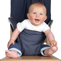 The totseat portable travel high chair (100% cotton denim blue) | Convenient, quick and easy,fitting all dining chairs (6-30 months) | Material chair harness so compact it will fit in your bag | Machine washable