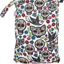 Petit Lulu Reusable & Washable Diaper Bag | Waterproof | Double Size | Zipper Closure and snap Handle | Made in Europe (Mexican Skulls (on White))