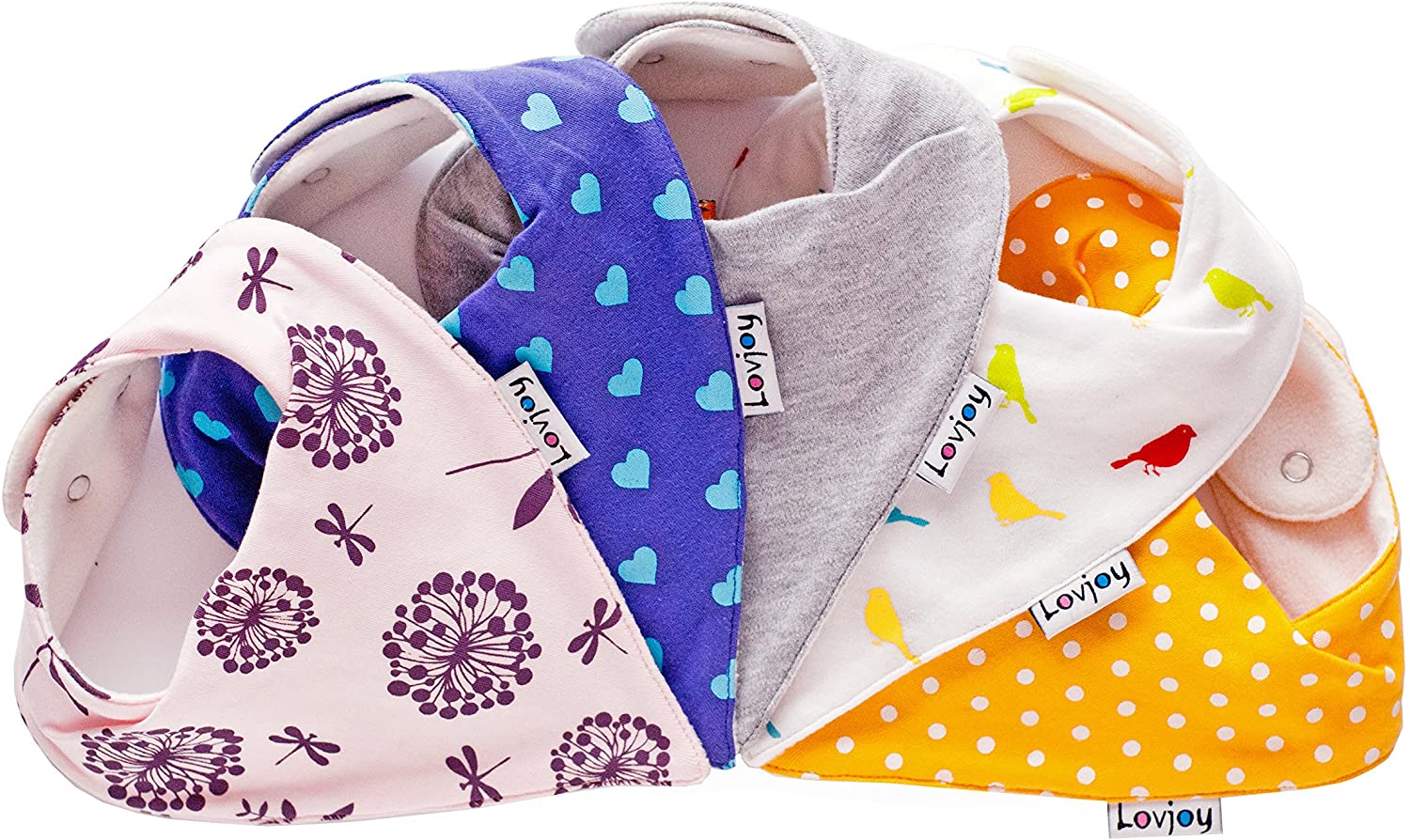 Lovjoy Bandana Dribble Bibs, Super Absorbent & Soft for Teething Babies, Adjustable Snaps, Fits Newborn to 3 years