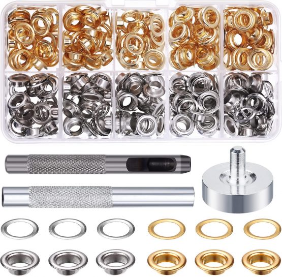 1/4 Inch Grommet Kit 100 Sets Grommets Eyelets with 3 Pieces Install Tool Kit, 2 Colors
