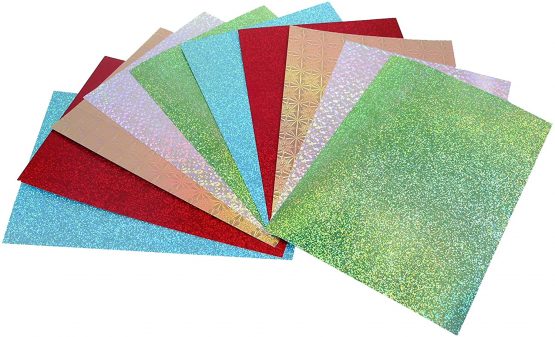 50 Sheets of A4 Holographic Card, 5 Colours per Pack, Assorted Patterns