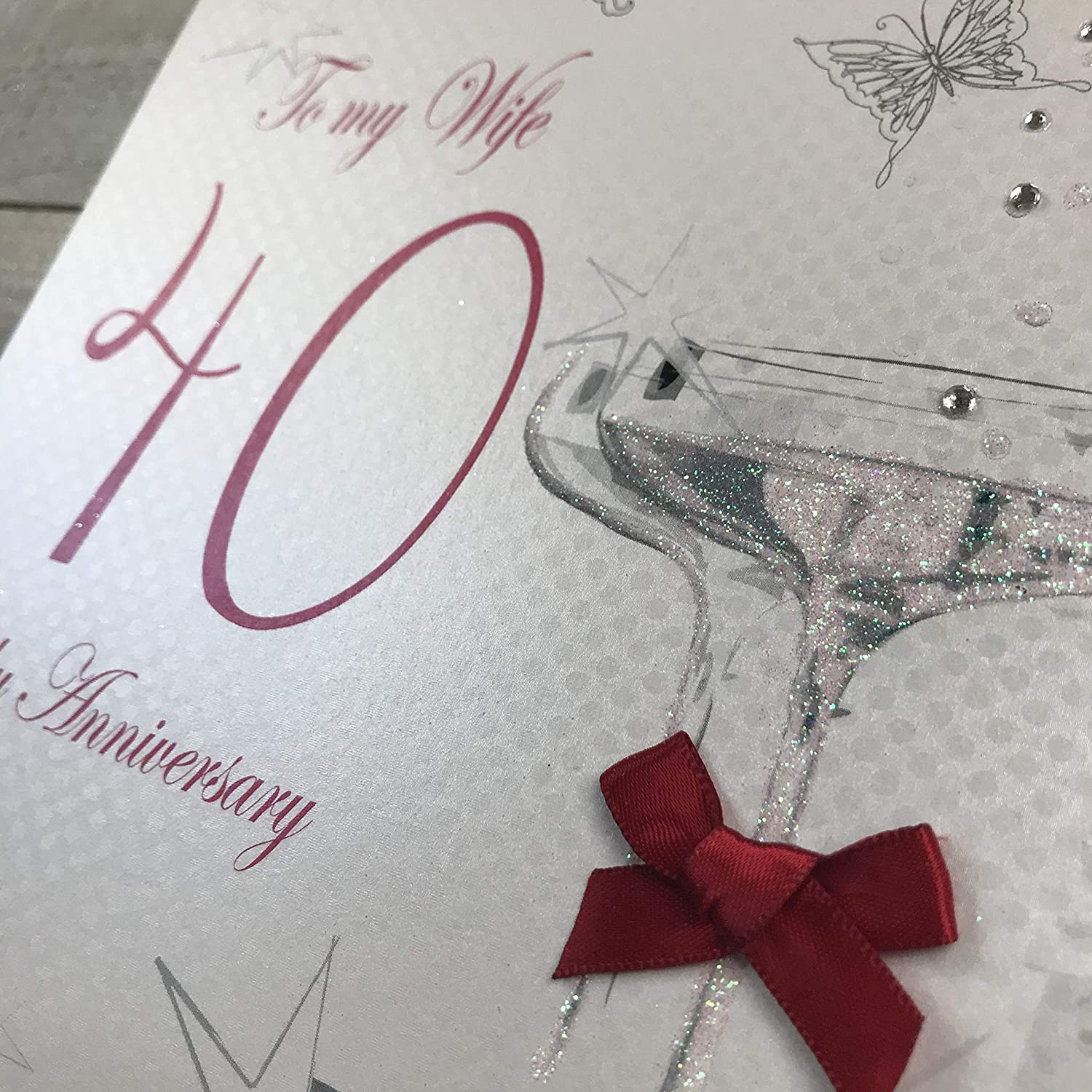 white cotton cards Large To My Wife Ruby Wedding Anniversary, Handmade 40th Anniversary Card, White, XLBD40W - Image 2