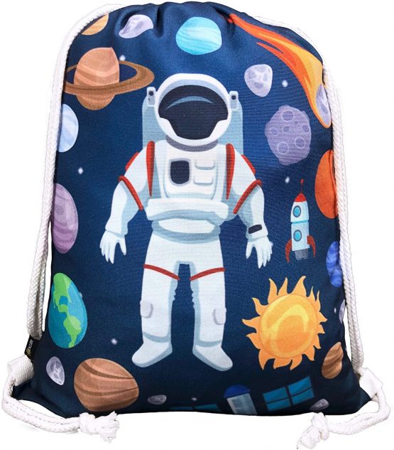 HECKBO children gym bag with astronaut space motifs unisex | 12.6" x 15.8" | kindergarten, crib, travel, sports | suitable as gym bag, backpack, play bag, sports bag, shoe bag - for girls and boys
