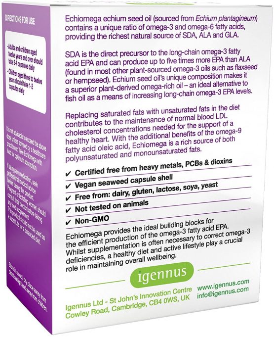 Echiomega vegetarian & vegan omega-3-6-9 capsules, echium seed oil plant-based omega-3, 60 capsules - Image 2