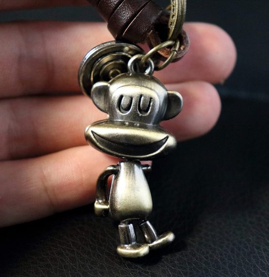 AuPra Leather Funny Monkey KeyChains Friend Gift Ideas Women Men Good Luck KeyRings Small Surprise Present - Image 4