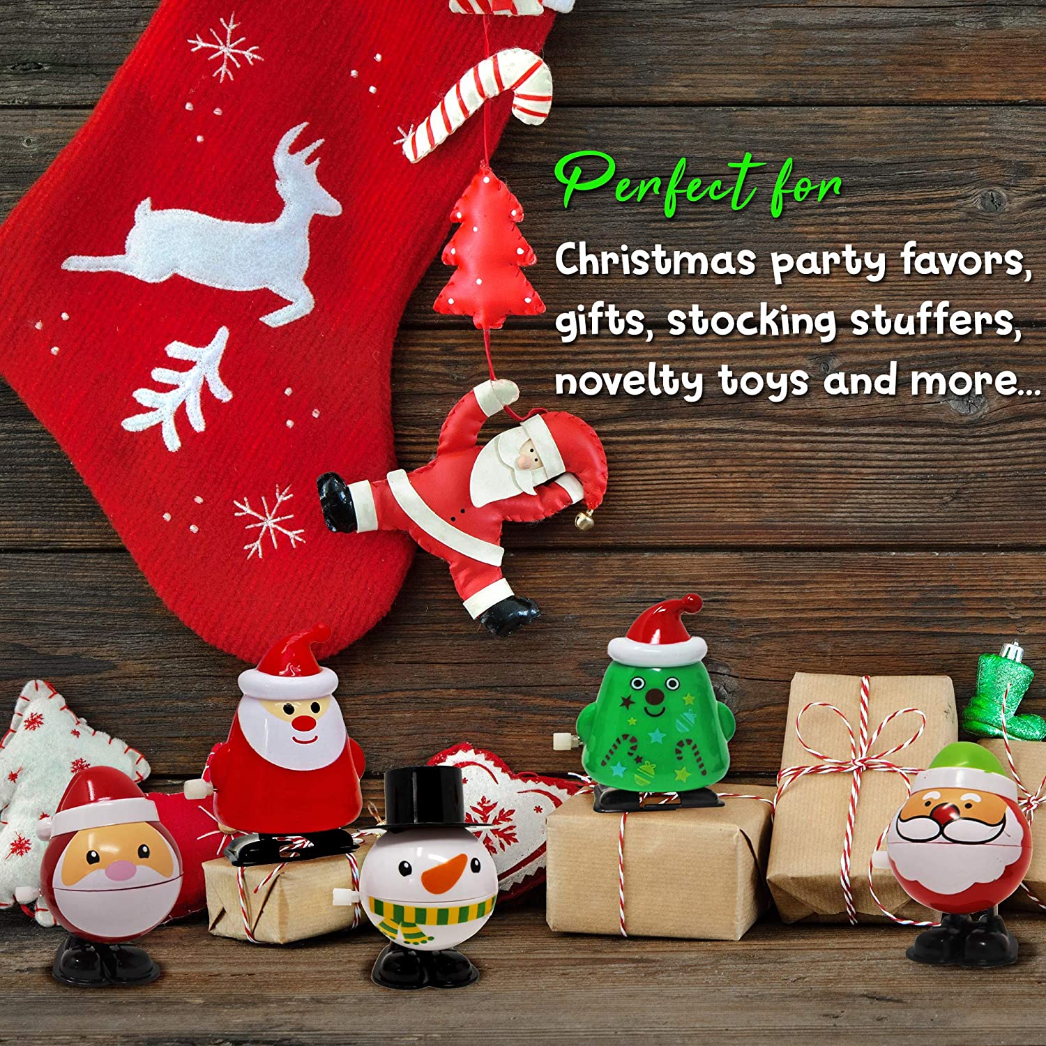 THE TWIDDLERS, 8 Christmas Wind Up Toys, Stocking Fillers Assorted Xmas Designs, Snowman, Santa, Reindeer - Image 4
