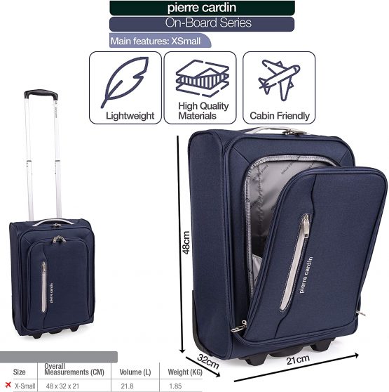 Pierre Cardin Cion Soft Sided Luggage with Stress Tested Durable Wheels | Telescopic Drag Handle Suitcase with Packing Straps CL610M (Carry On, Navy & Grey) - Image 3