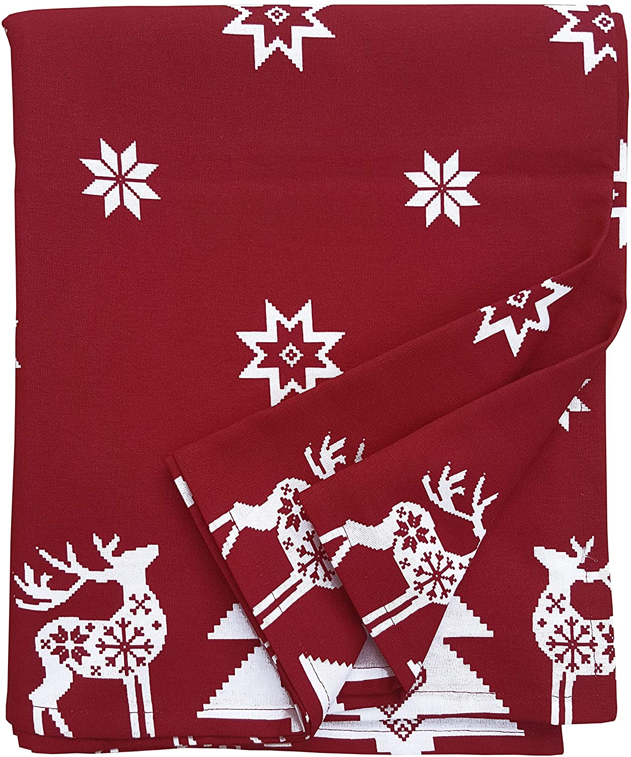 Ragged Rose Christmas Table Cloth, Festive Linen Tablecloth with Nordic Style Prints for Living Room & Kitchen