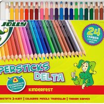Jolly Superstick Delta Colouring Pencils, Triangular Colouring Pencils, Child Safe and Shatterproof, Non-Toxic, Pack of 24 in Metal Case