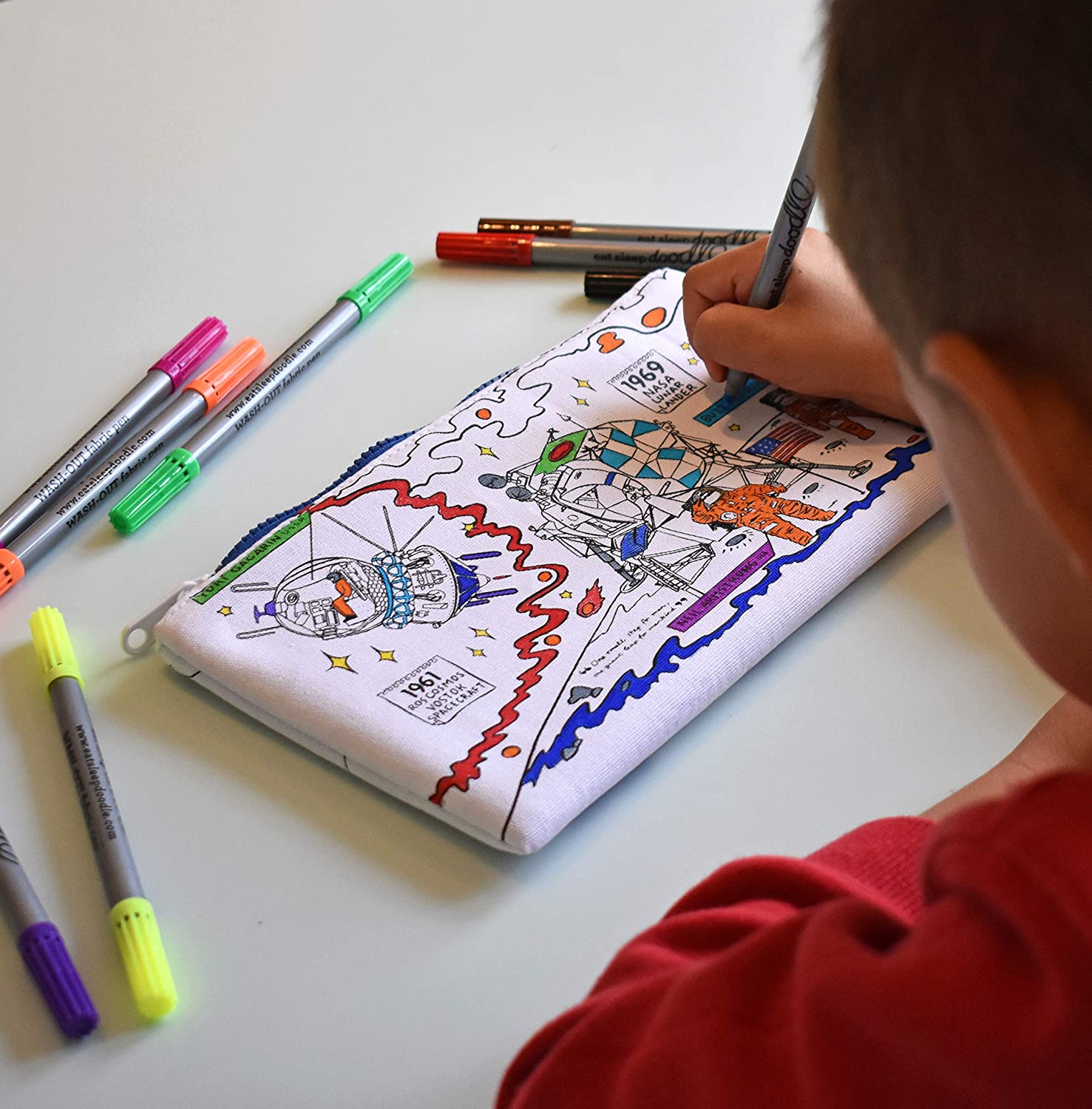 eatsleepdoodle DIY Coloring Solar System Pencil Case for Kids with 10pcs Washable Markers, Reusable Art Supply Organizer - Image 3