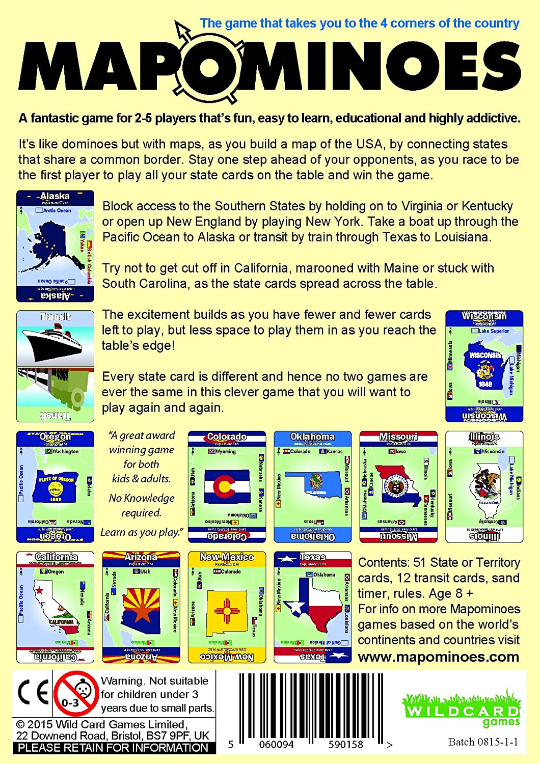 MAPOMINOES USA - The Ultimate Geography Game - Fun & educational travel card game about US states for kids teens and adults - Image 3