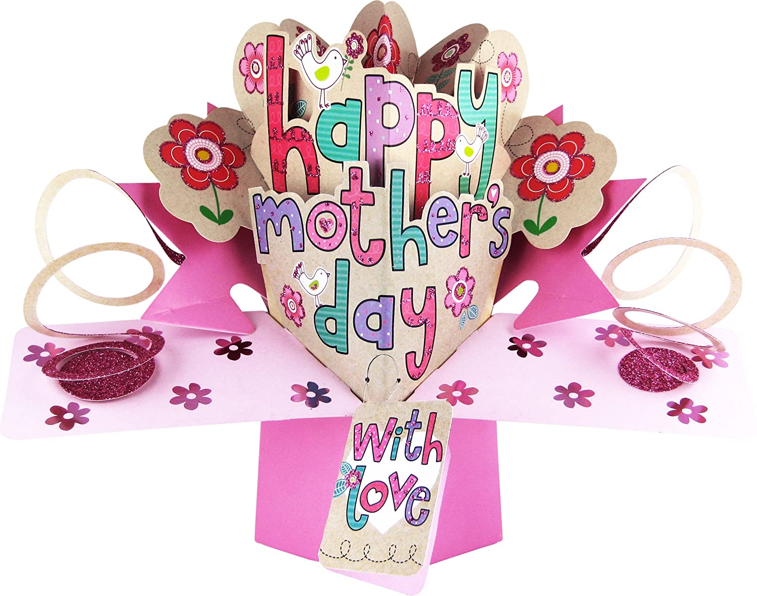 Happy Mother's Day Pop-Up Greeting Card Second Nature 3D Pop Up Mothers Cards, pink, tan, purple, white, red, green