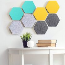 HyFanStr Coloured Hexagon Felt Tiles Board Notice Memo Bulletin Boards, Memo Display Board Small Pin Board with 16 Push Pins, Pack of 8