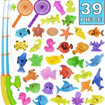 Nunki Toy Fishing Toy,Bath Toy,39 Piece Magnetic Fishing Toy, Waterproof Floating Bathtub Toy Fishing Learning Education Play Set,Outdoor Fun Fishing Game Great Gift for Todders Kids