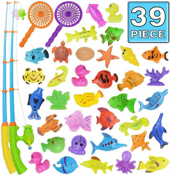 Nunki Toy Fishing Toy,Bath Toy,39 Piece Magnetic Fishing Toy, Waterproof Floating Bathtub Toy Fishing Learning Education Play Set,Outdoor Fun Fishing Game Great Gift for Todders Kids
