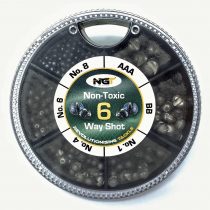 NGT 6 Way Dispenser - Non Toxic Fishing Split Shot -  AAA, BB, 1,4,6,8