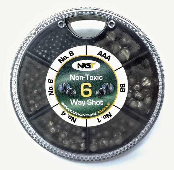 NGT 6 Way Dispenser - Non Toxic Fishing Split Shot -  AAA, BB, 1,4,6,8