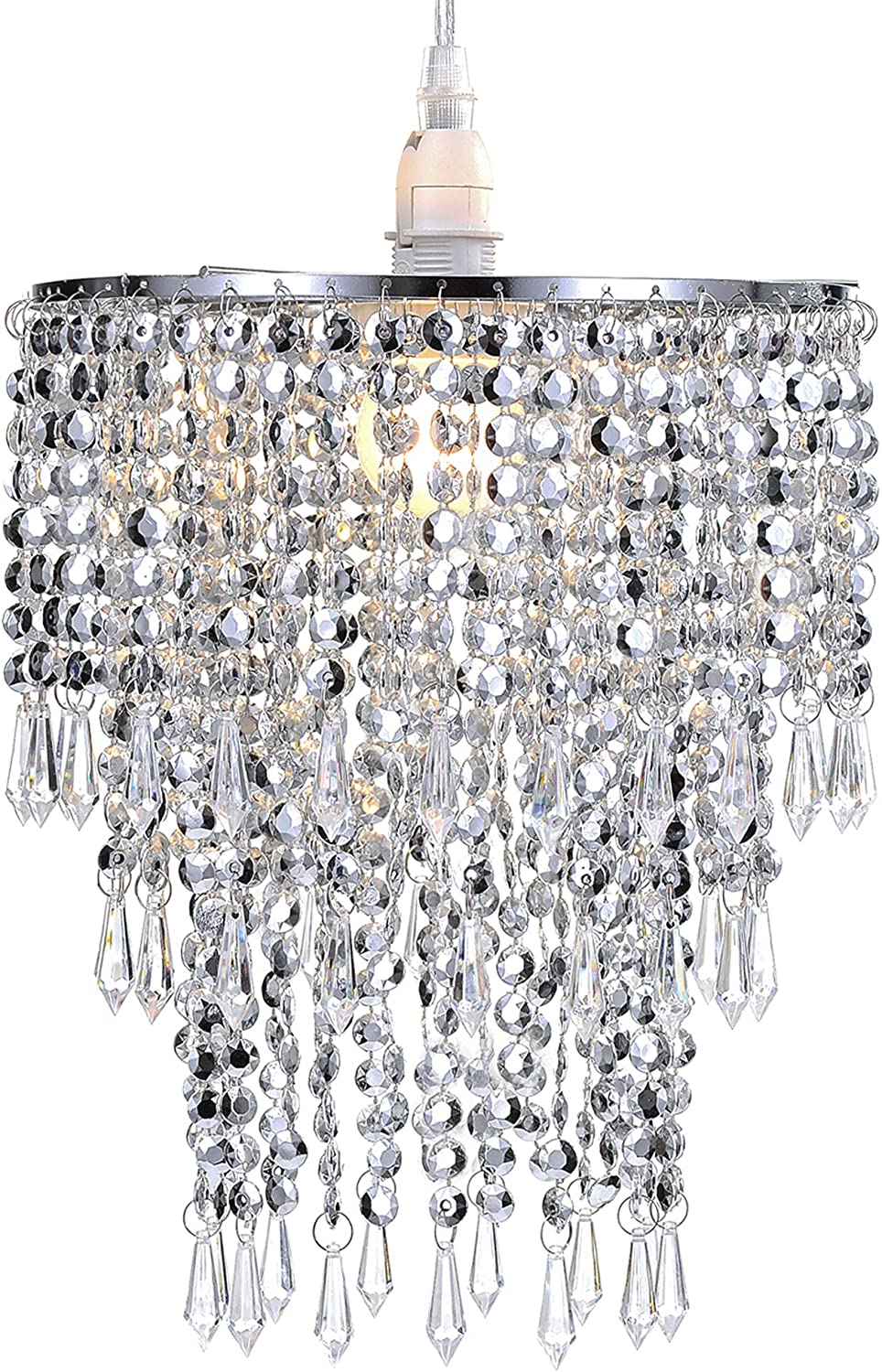 Waneway 3 Tier Beads Pendant Shade, Ceiling Chandelier Lampshade with Acrylic Jewel Droplets