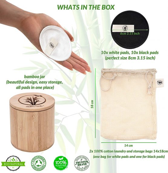 Reusable Cotton Pads- 20 Packs. Zero waste set. Set includes 20x Bamboo
