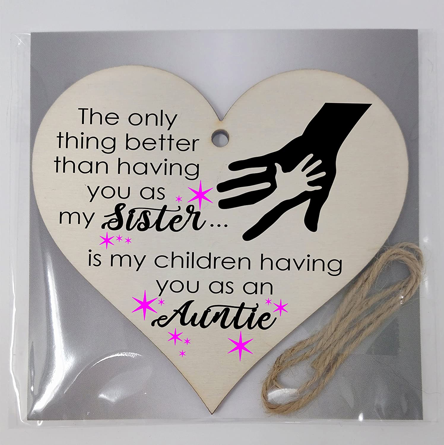 Handmade Wooden Hanging Heart Plaque Gift for Sister Auntie Loving Thoughtful Thank You Keepsake, Multicolor, 10 x 9.5 cm - Image 4