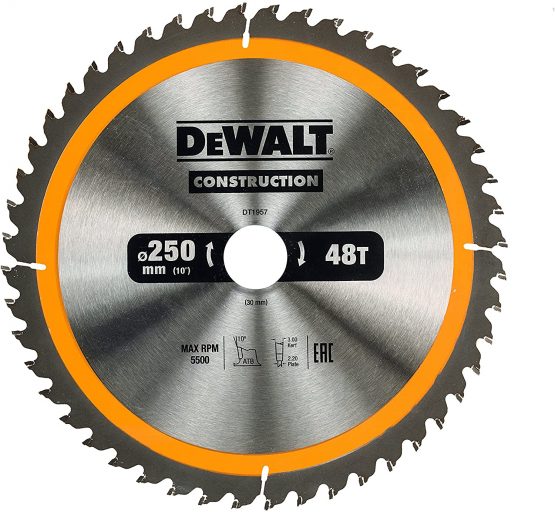 Dewalt DT1957-QZ DT1957-QZ-Hoja para construcción 250x30mm 48D, Yellow