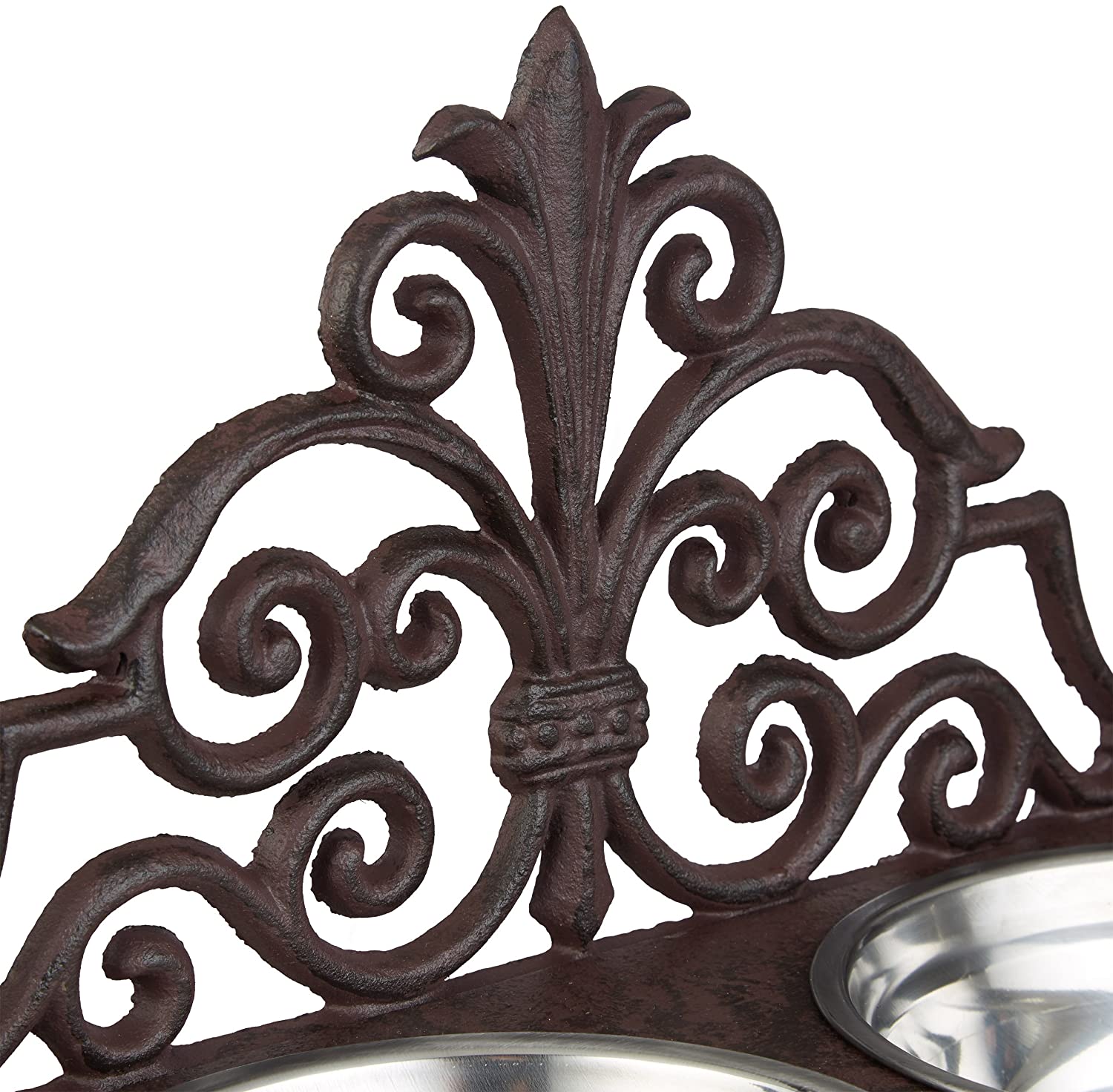 Relaxdays Dog Feeding Station, Antique, Double Removable Style Steel Bowls, Cast Iron, Brown, 23 x 31 x 15 cm - Image 3