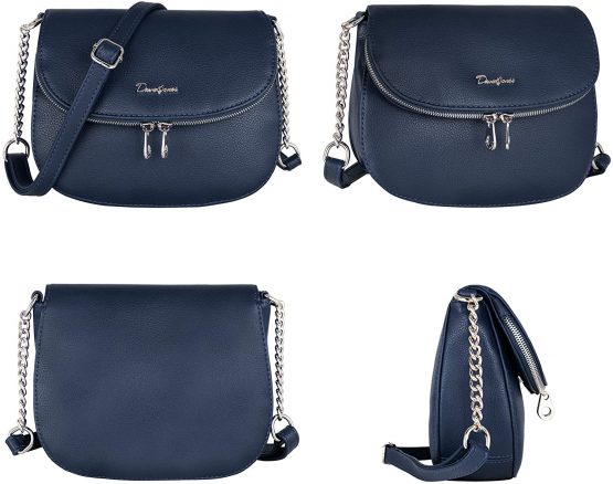 David Jones - Women's Small Crossbody Bag - Ladies Chain Shoulder Bag PU Leather - Zipper Flap Messenger Bag Multiple Pocket - City Casual Saddle Handbag - Work Travel Phone Clutch Purse - Image 4