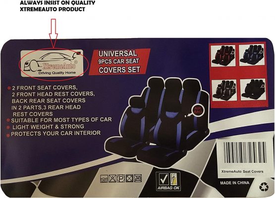 Xtremeauto Full Set of Protective Stylish Seat Covers, Sticker Included, Blue Black - Image 3