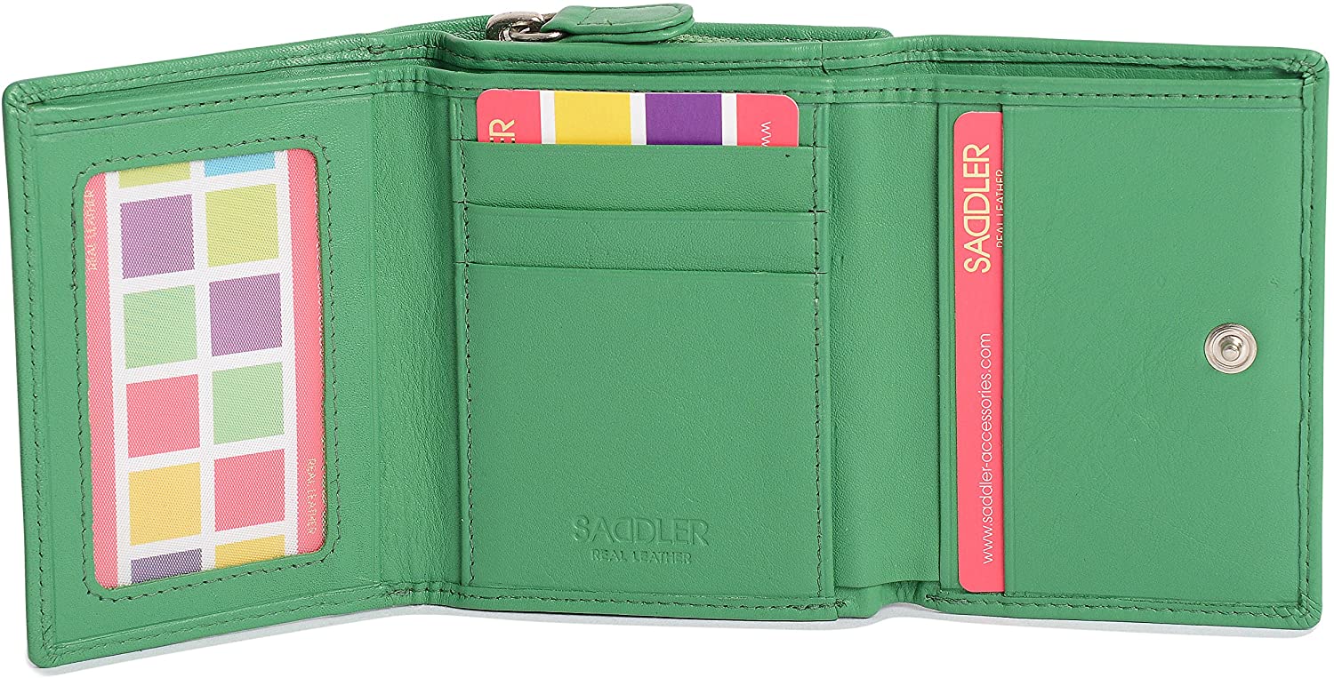 SADDLER "Carla Purse, RFID Protected Real Leather Compact Trifold Wallet with 5 Card Slots, ID Window & Rear Zip Coin Pocket - Image 3
