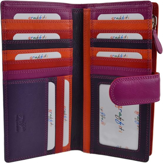 Ladies Leather Tabbed Purse/Wallet by Golunski; Graffiti Gift Box Bright Colours (China Rose) - Image 3