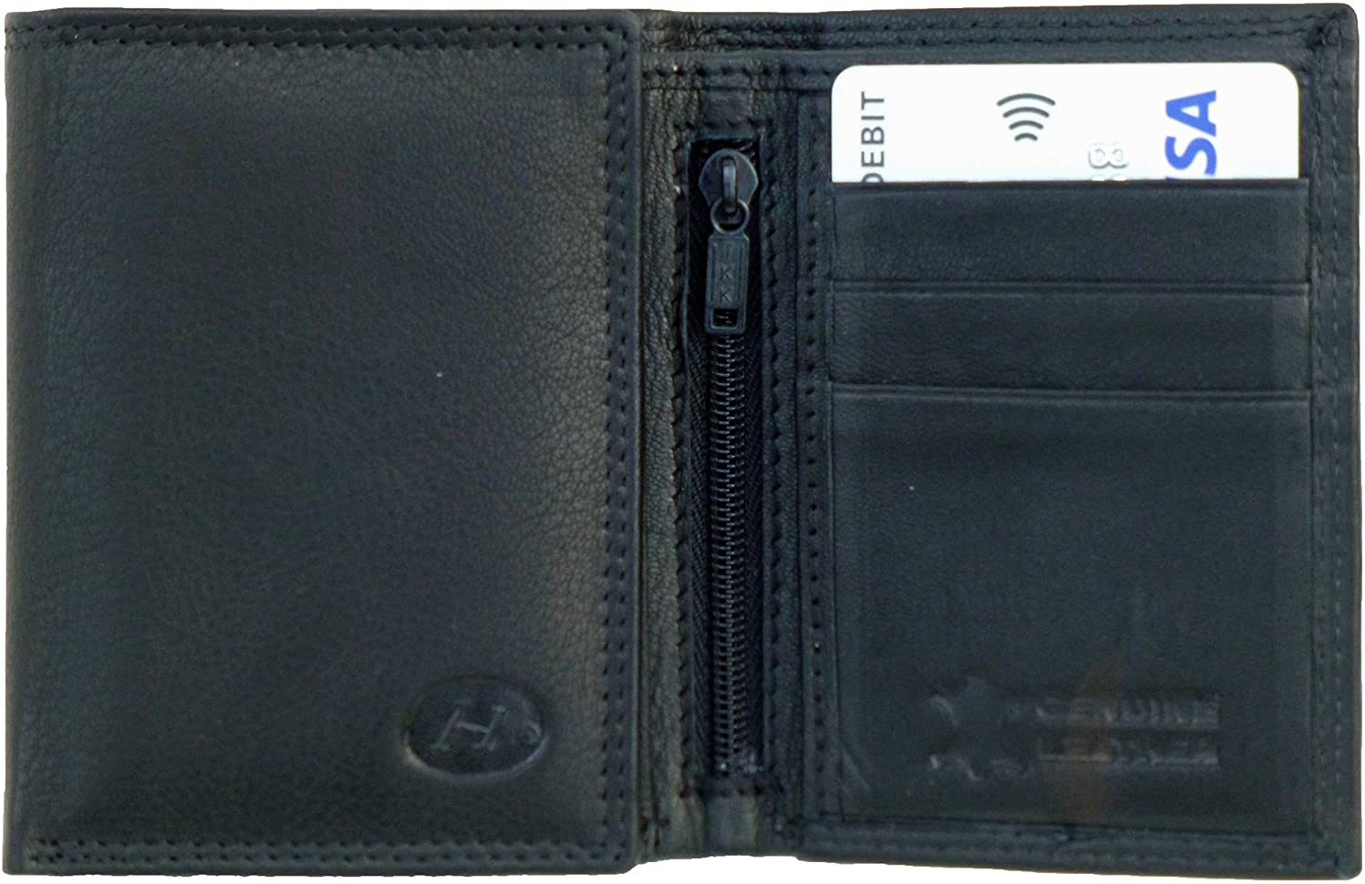 Hide and Sleek Mens Compact Pocket Leather Trifold Wallet (Black) - Image 4