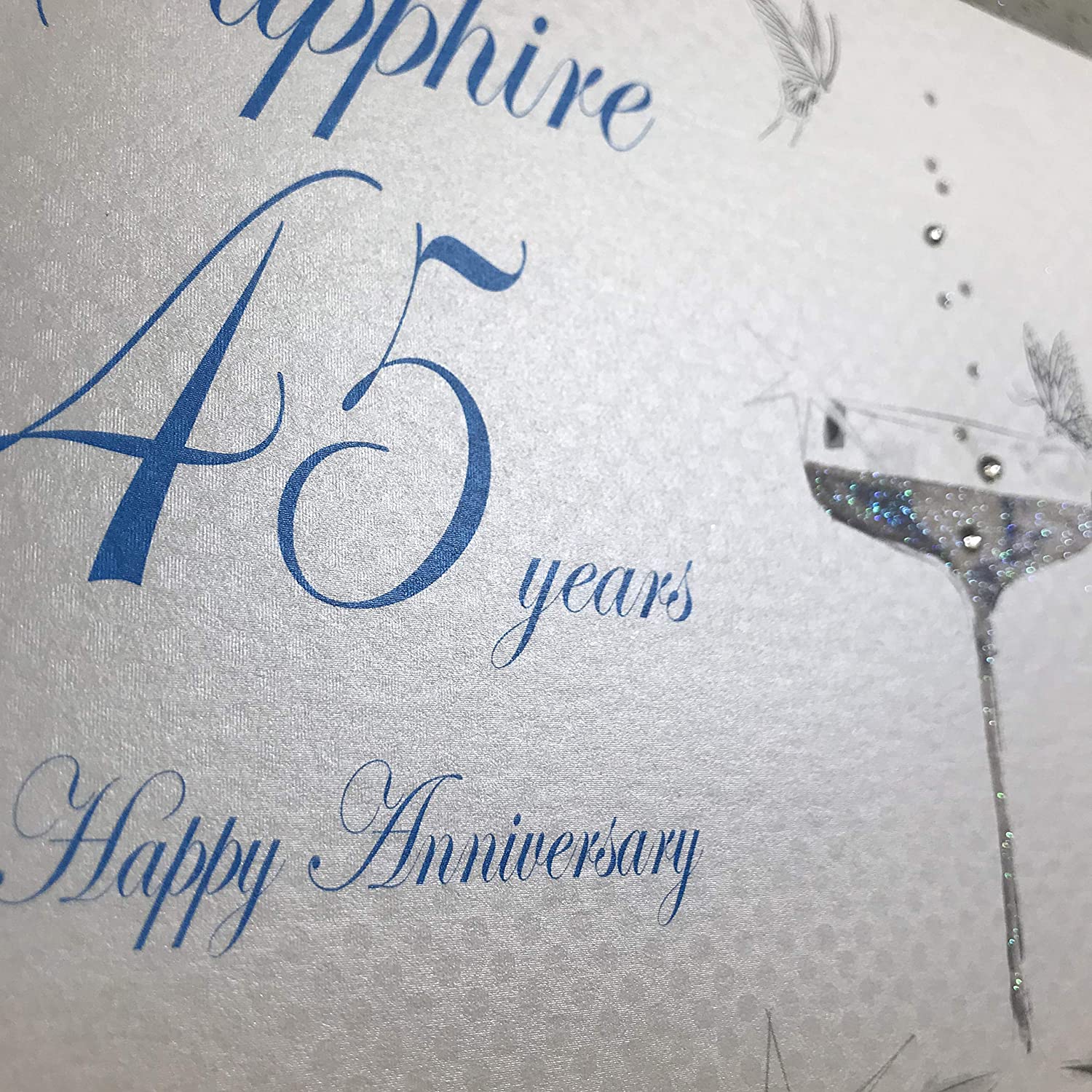 White Cotton Cards BD145C Coupe Glass "Happy Anniversary 'Sapphire' 45 Years" Handmade Anniversary Card, White - Image 3