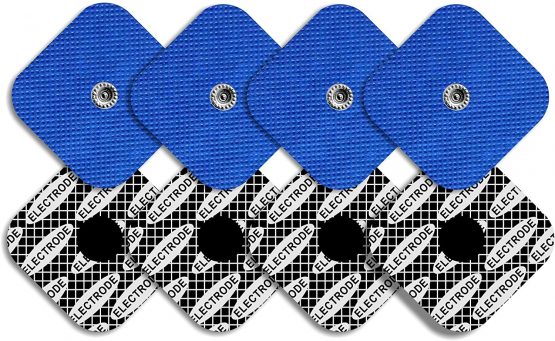 TENSPAD SILVER 8 Electrodes with Snap Fastener, 50 x 50 mm Compatible with Compex, Silver Pattern on the Conductive Surface